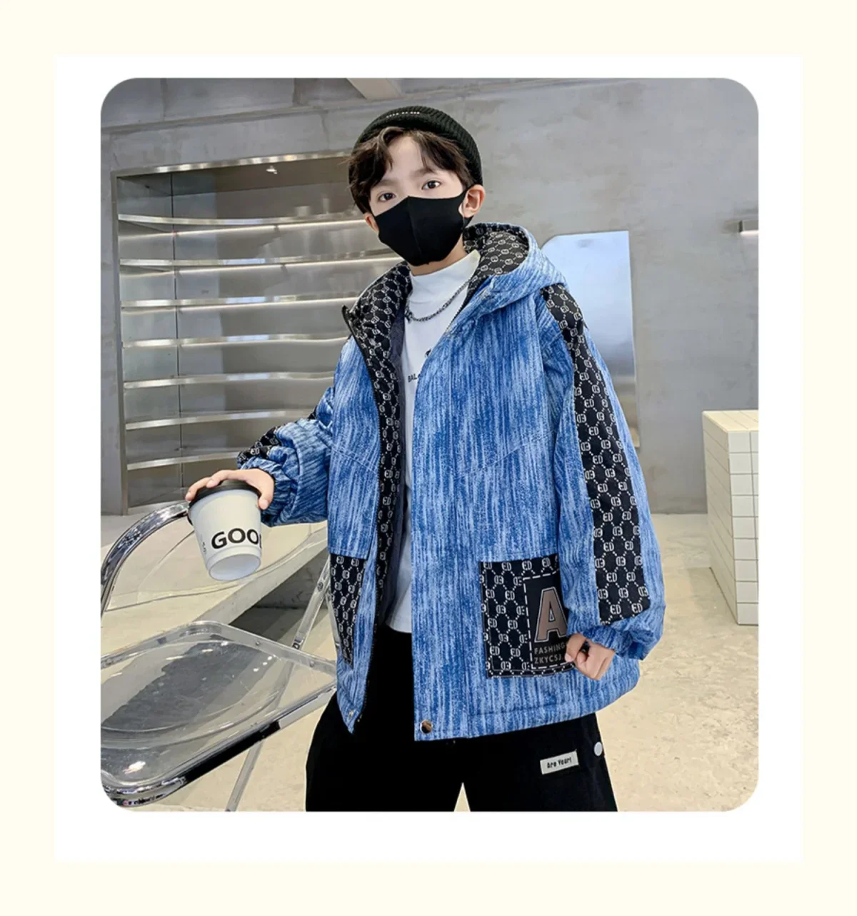 Winter Teenager Boy Thicken Jacket Coat Kids Coats Big Boy Patchwork Clothes Outerwear Fleece Boys Coats Kids Boys Cotton Parkas