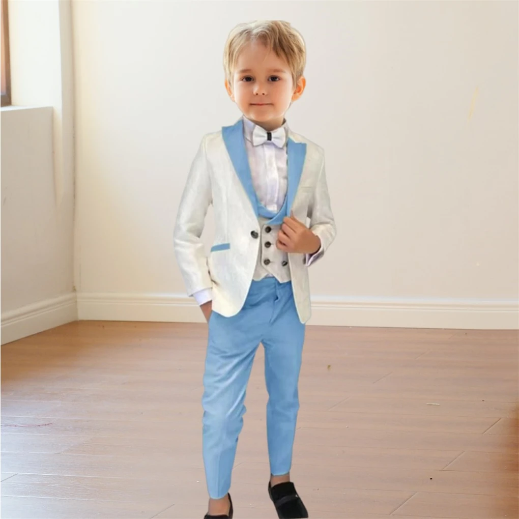 Formal Boy's 3-Piece Suit Set (Jacket+Vest+Pants) Paisley Slim Fit Classy Kids Tuxedo Toddler Dresswear Wedding Ring Bearer