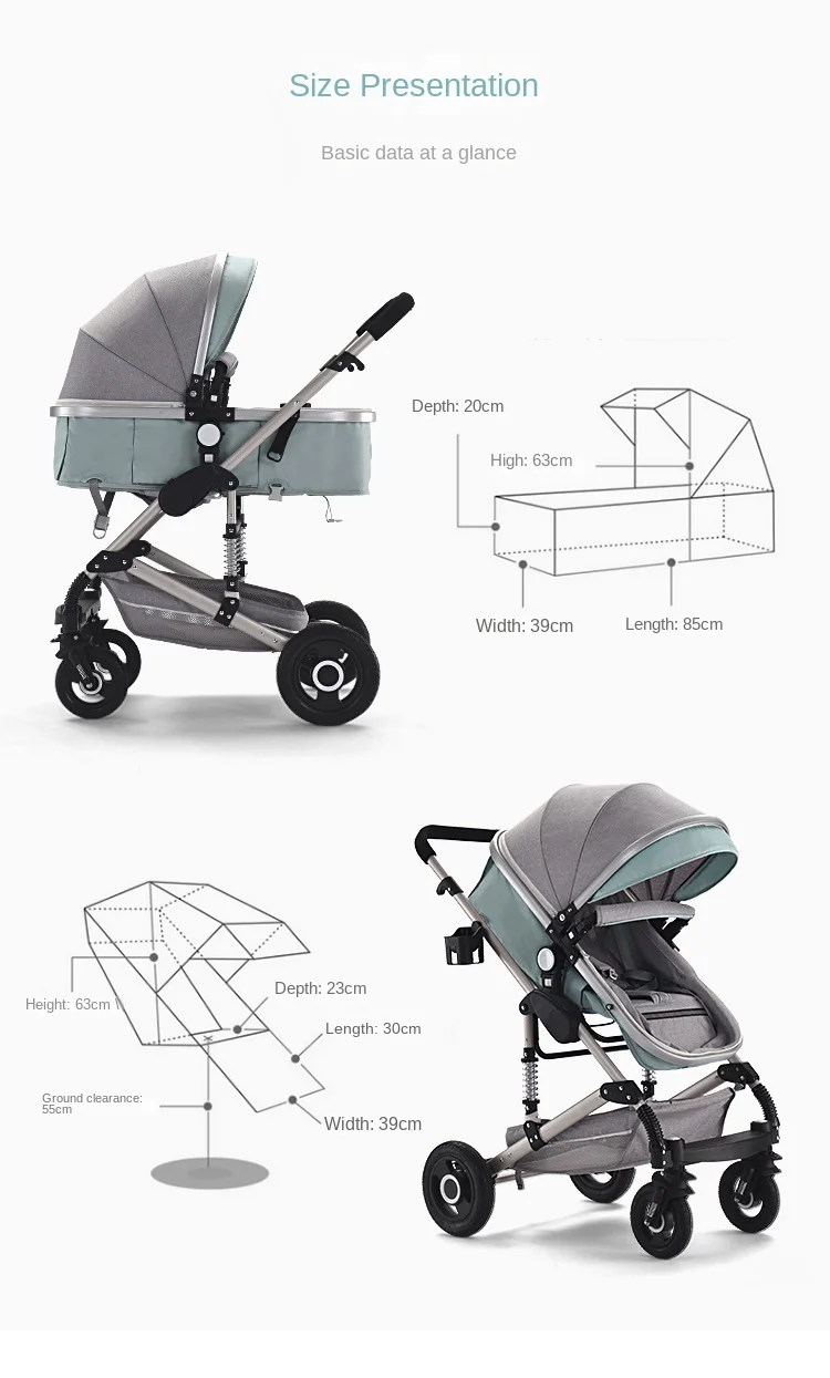 3 in 1 baby stroller Luxury High Landscape baby pram portable baby pushchair multifunctional Newborn Carriage double faced