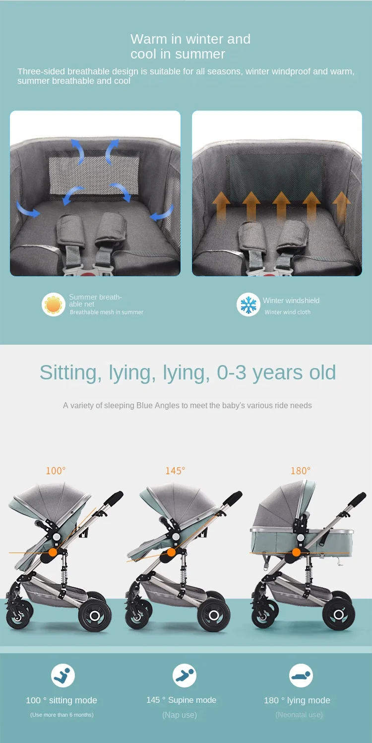 3 in 1 baby stroller Luxury High Landscape baby pram portable baby pushchair multifunctional Newborn Carriage double faced