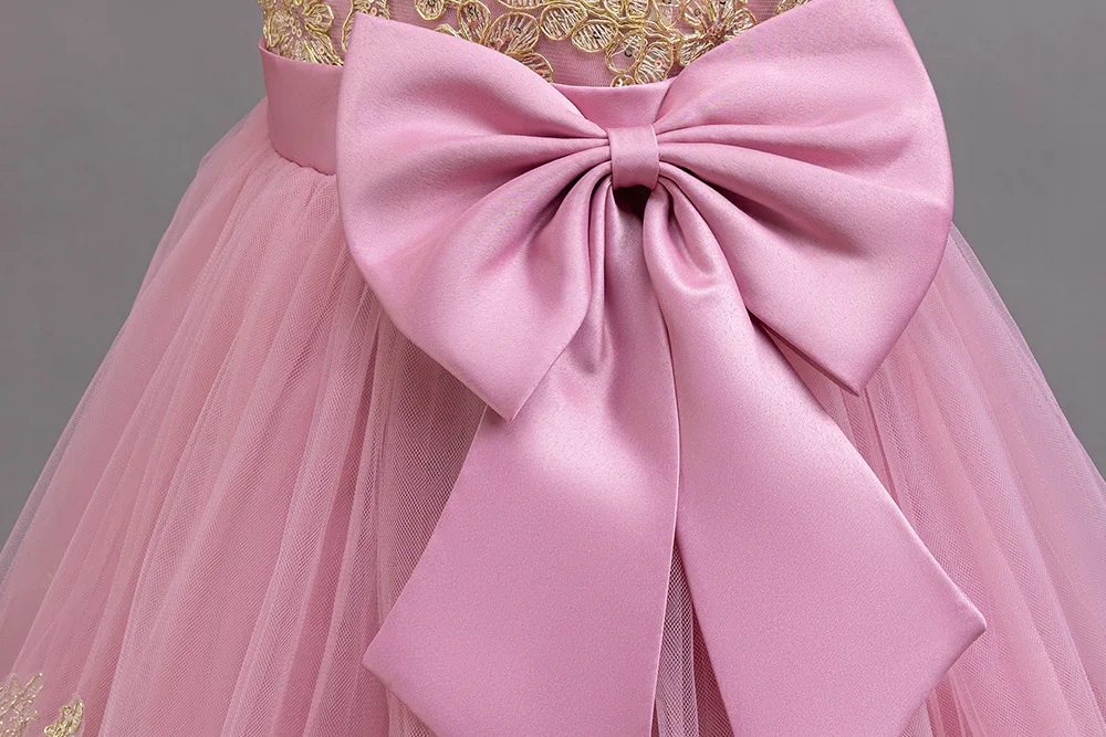 Girls Big Bow Tail Princess Dress Fashion Embroidery Baby Birthday Dress Wedding Flower Girl Dress Elegant Stage Show Host Dress