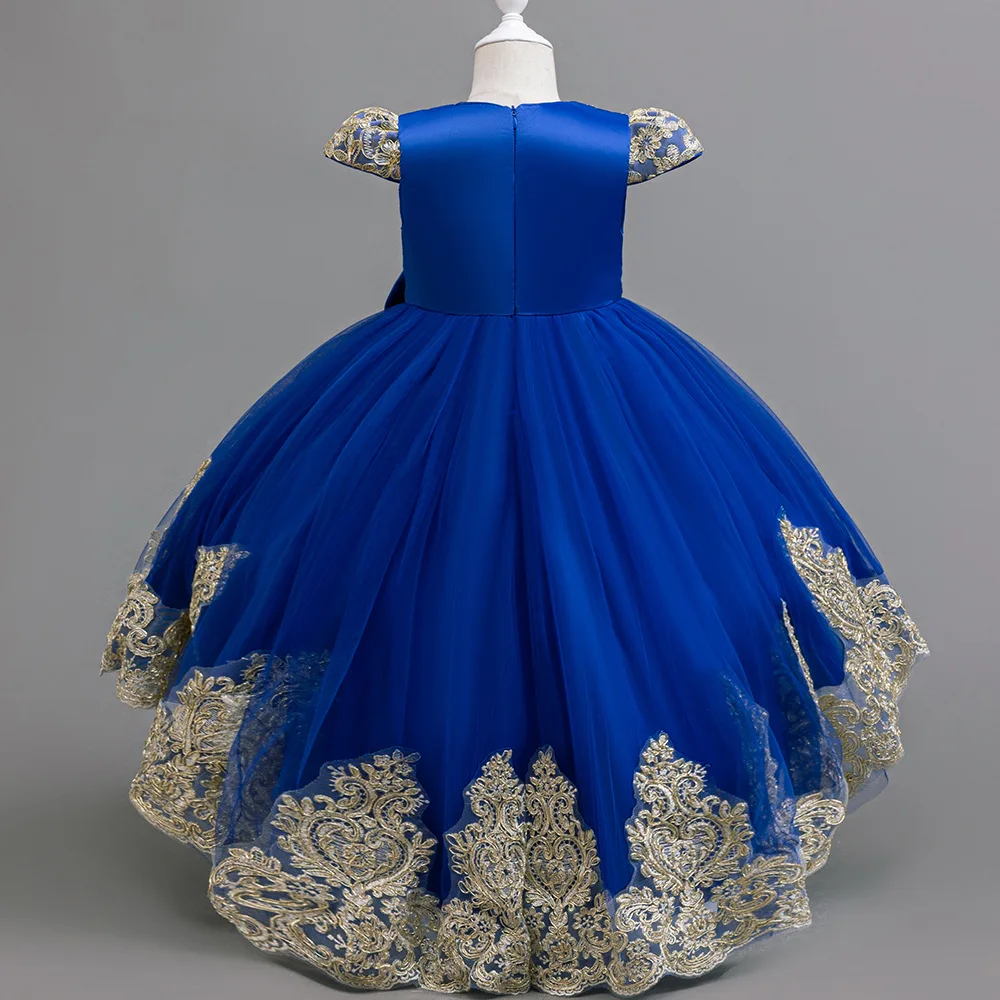 Girls Big Bow Tail Princess Dress Fashion Embroidery Baby Birthday Dress Wedding Flower Girl Dress Elegant Stage Show Host Dress