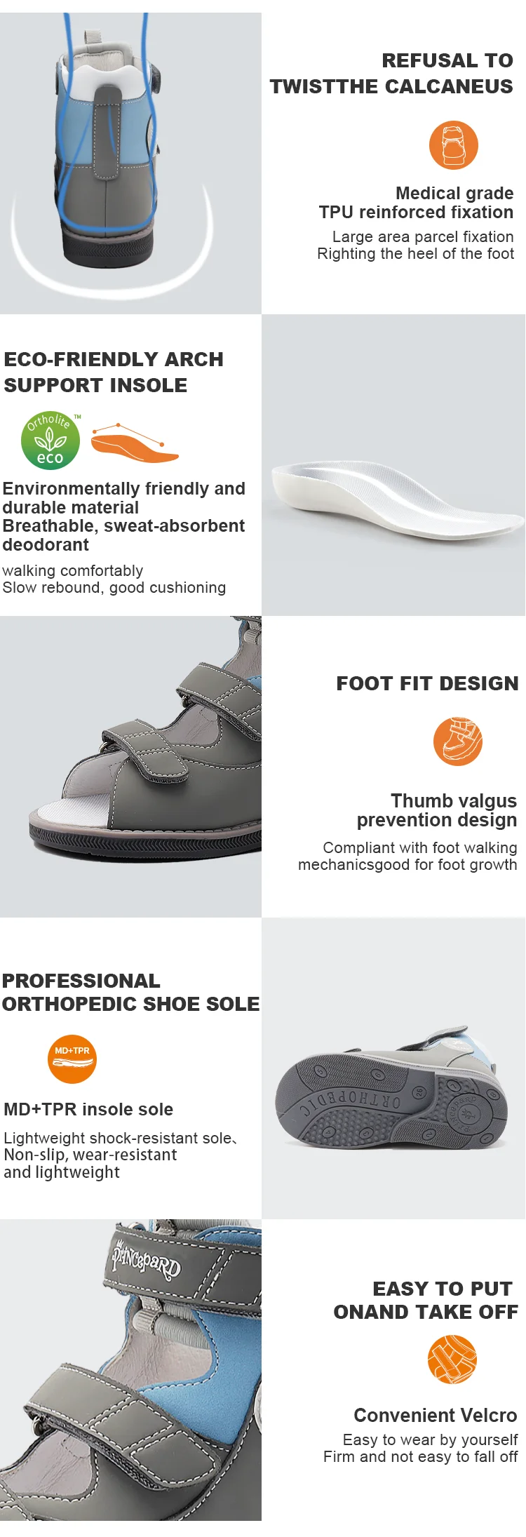 Ankle Support Children's Corrective Orthopedic Shoes Princepard Summer Girls Boys High-top Sandals with Arch and Ankle Support