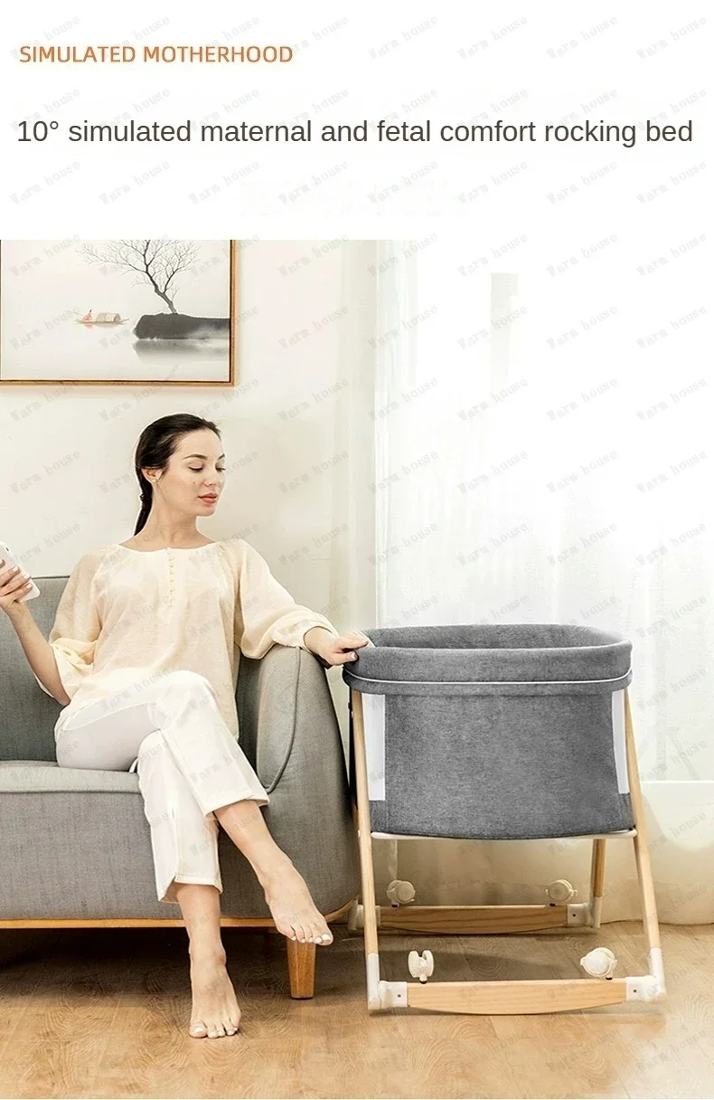 Movable Solid Wood Baby Crib  Portable Newborn Home Baby Cradle Bed Foldable Twin Rocking Bed Baby Soothing Rocking Bed