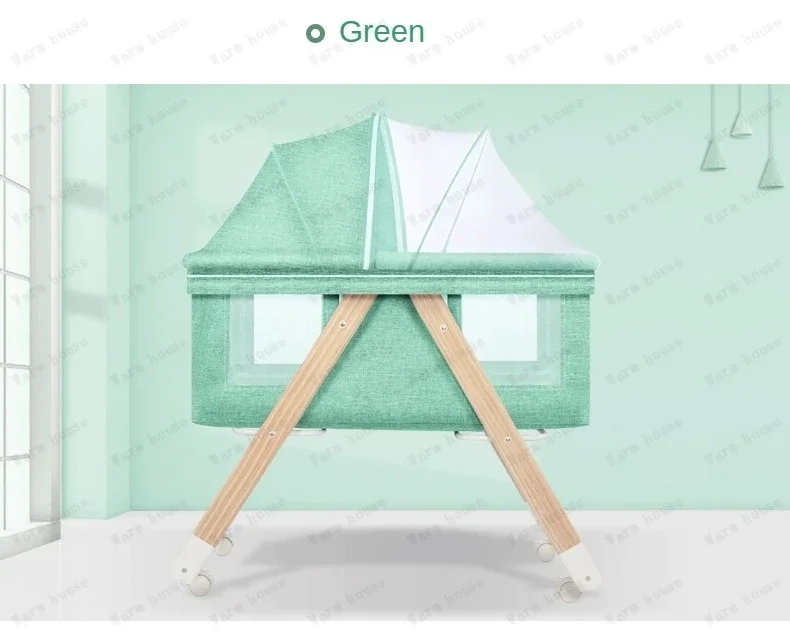 Movable Solid Wood Baby Crib  Portable Newborn Home Baby Cradle Bed Foldable Twin Rocking Bed Baby Soothing Rocking Bed