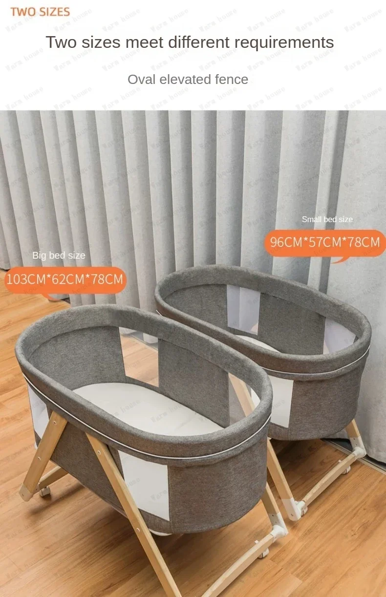 Movable Solid Wood Baby Crib  Portable Newborn Home Baby Cradle Bed Foldable Twin Rocking Bed Baby Soothing Rocking Bed