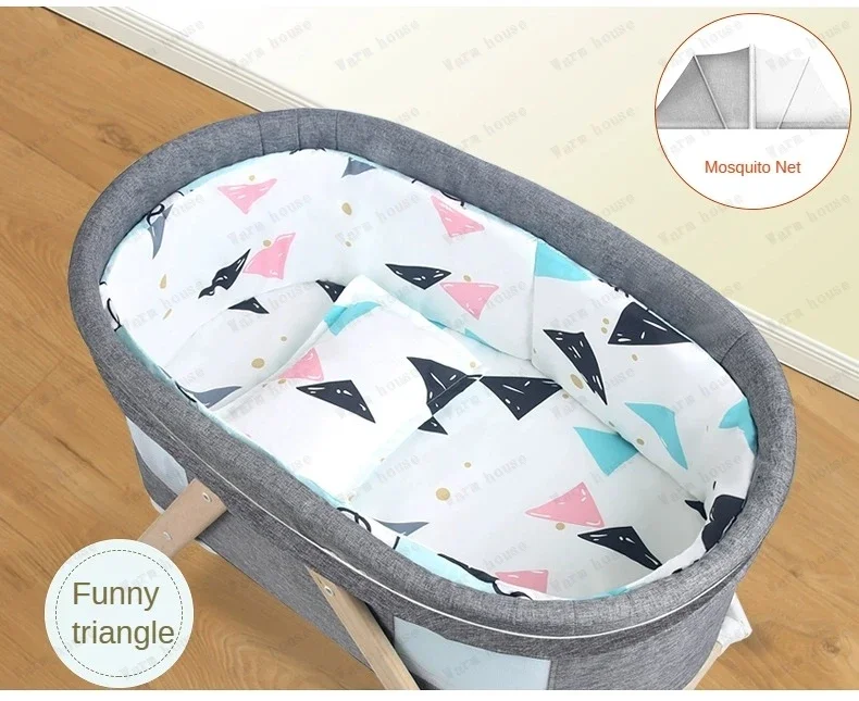 Movable Solid Wood Baby Crib  Portable Newborn Home Baby Cradle Bed Foldable Twin Rocking Bed Baby Soothing Rocking Bed