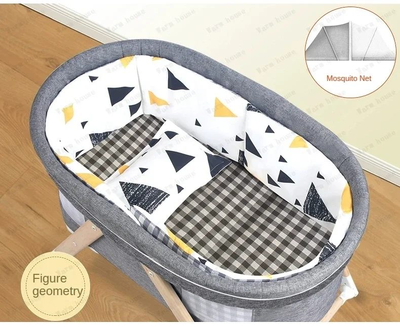 Movable Solid Wood Baby Crib  Portable Newborn Home Baby Cradle Bed Foldable Twin Rocking Bed Baby Soothing Rocking Bed