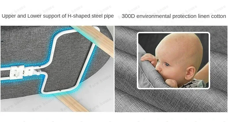 Movable Solid Wood Baby Crib  Portable Newborn Home Baby Cradle Bed Foldable Twin Rocking Bed Baby Soothing Rocking Bed