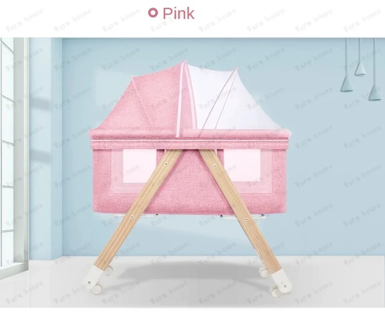 Movable Solid Wood Baby Crib  Portable Newborn Home Baby Cradle Bed Foldable Twin Rocking Bed Baby Soothing Rocking Bed