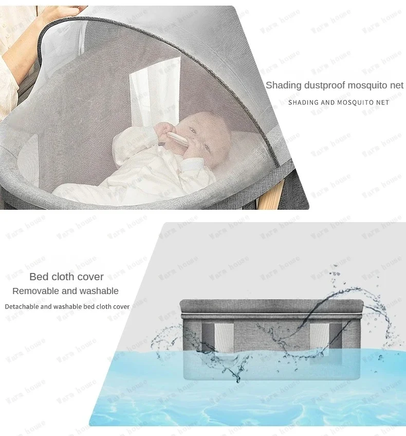 Movable Solid Wood Baby Crib  Portable Newborn Home Baby Cradle Bed Foldable Twin Rocking Bed Baby Soothing Rocking Bed