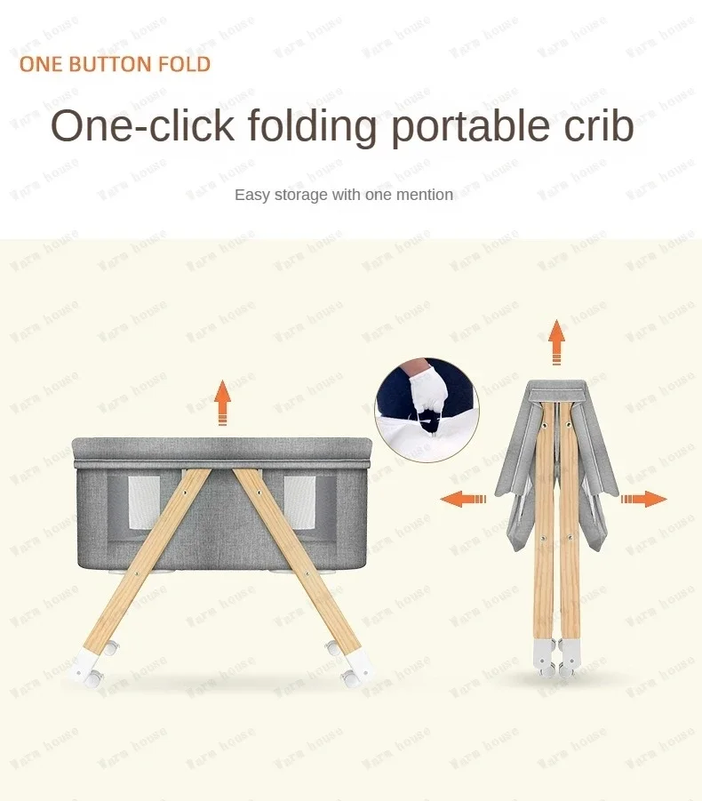 Movable Solid Wood Baby Crib  Portable Newborn Home Baby Cradle Bed Foldable Twin Rocking Bed Baby Soothing Rocking Bed