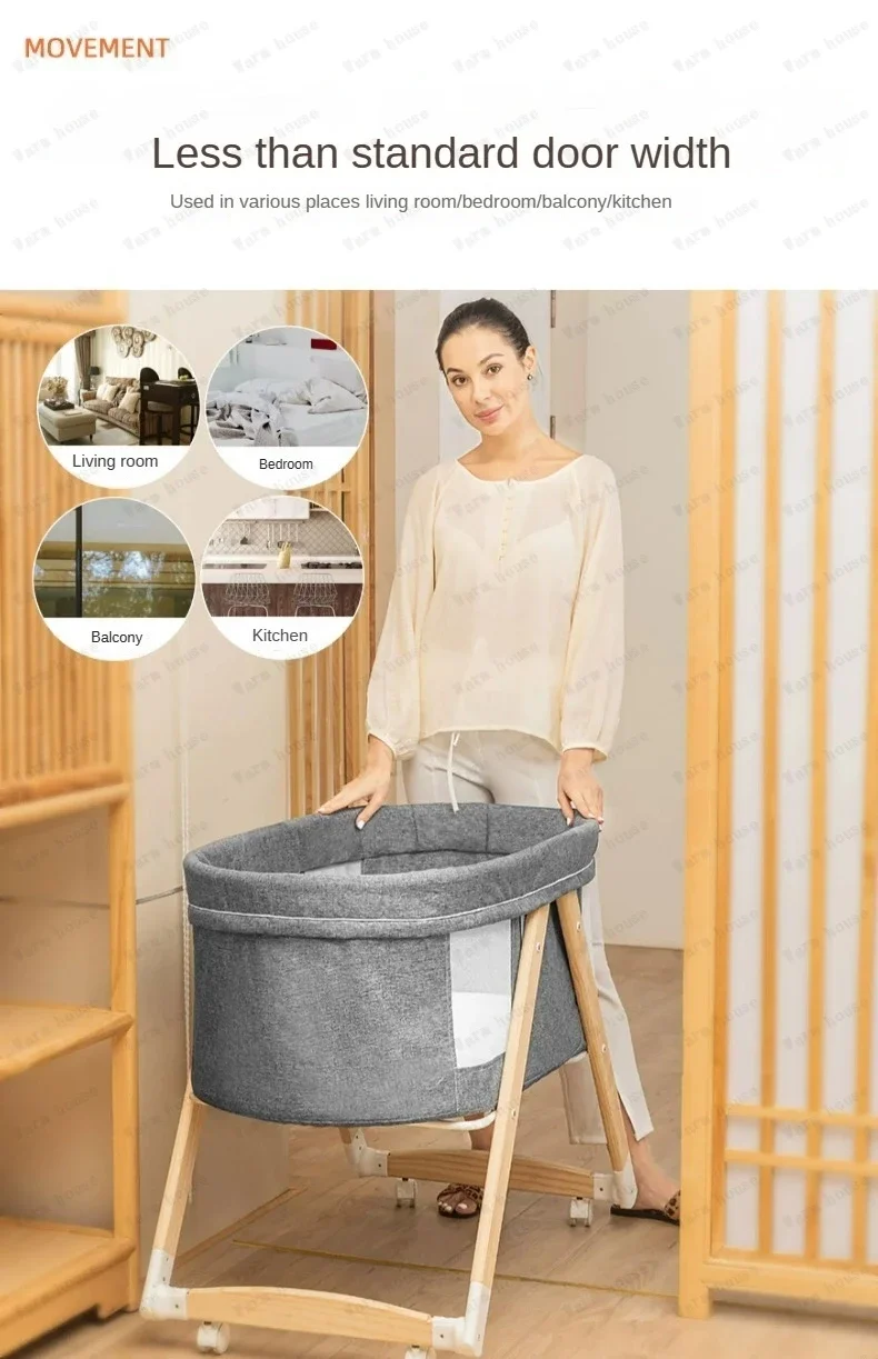 Movable Solid Wood Baby Crib  Portable Newborn Home Baby Cradle Bed Foldable Twin Rocking Bed Baby Soothing Rocking Bed