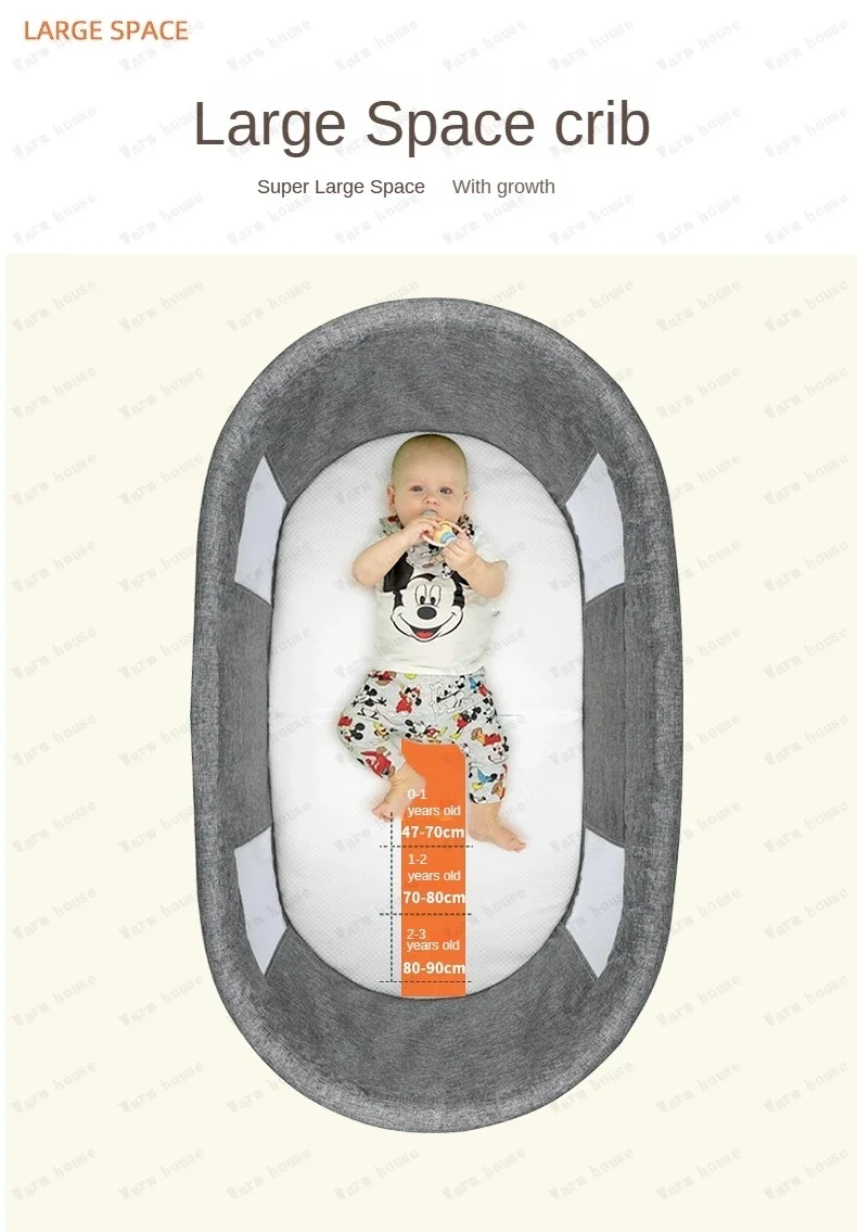 Movable Solid Wood Baby Crib  Portable Newborn Home Baby Cradle Bed Foldable Twin Rocking Bed Baby Soothing Rocking Bed