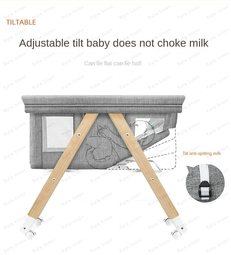 Movable Solid Wood Baby Crib  Portable Newborn Home Baby Cradle Bed Foldable Twin Rocking Bed Baby Soothing Rocking Bed