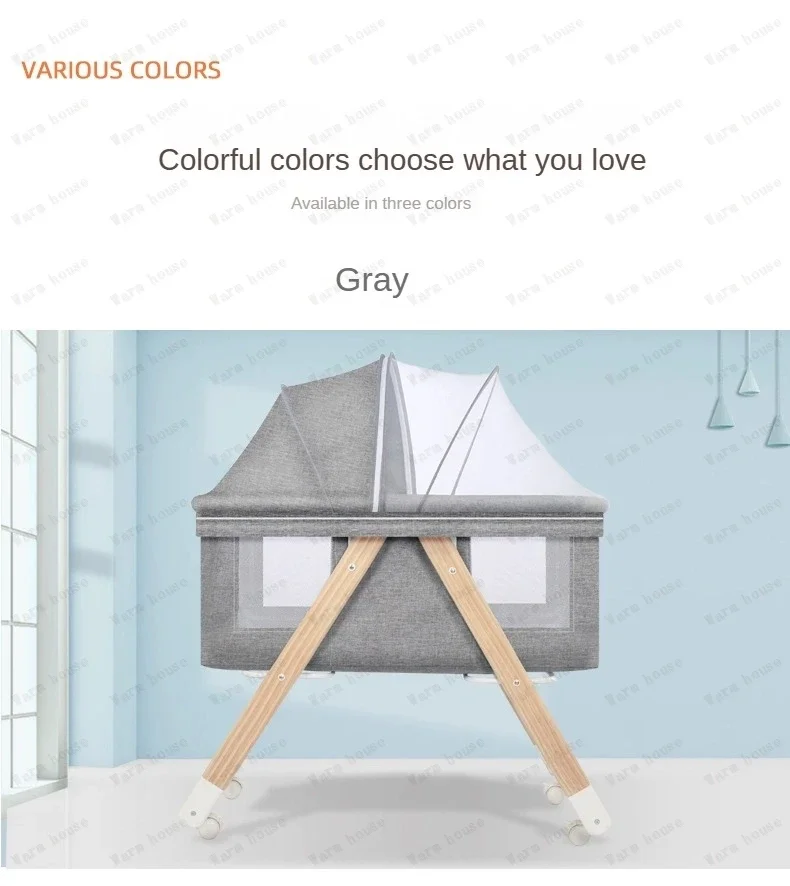 Movable Solid Wood Baby Crib  Portable Newborn Home Baby Cradle Bed Foldable Twin Rocking Bed Baby Soothing Rocking Bed