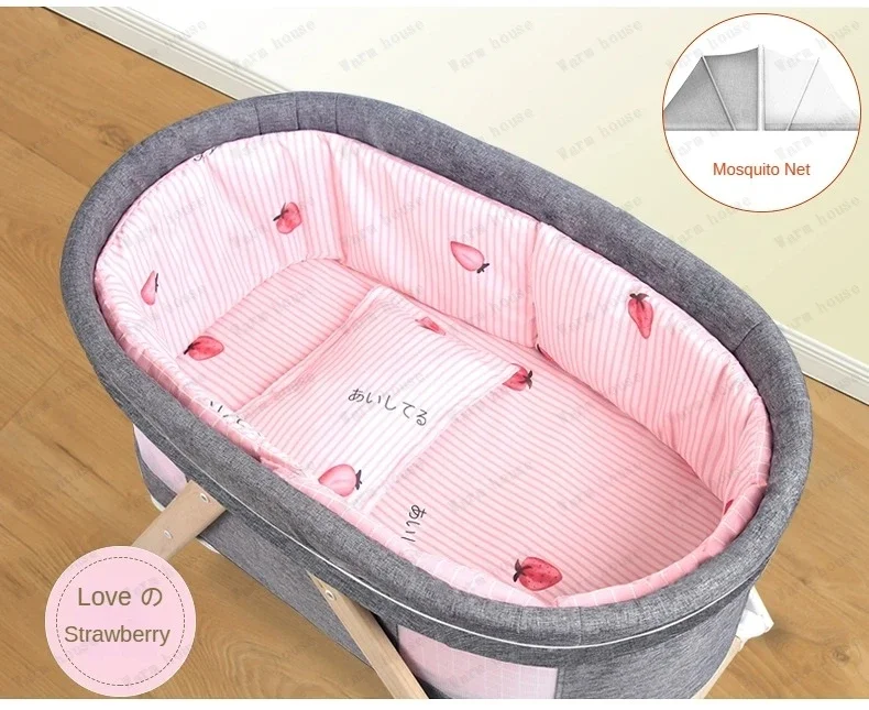 Movable Solid Wood Baby Crib  Portable Newborn Home Baby Cradle Bed Foldable Twin Rocking Bed Baby Soothing Rocking Bed