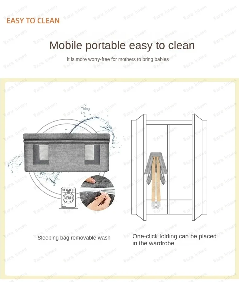 Movable Solid Wood Baby Crib  Portable Newborn Home Baby Cradle Bed Foldable Twin Rocking Bed Baby Soothing Rocking Bed