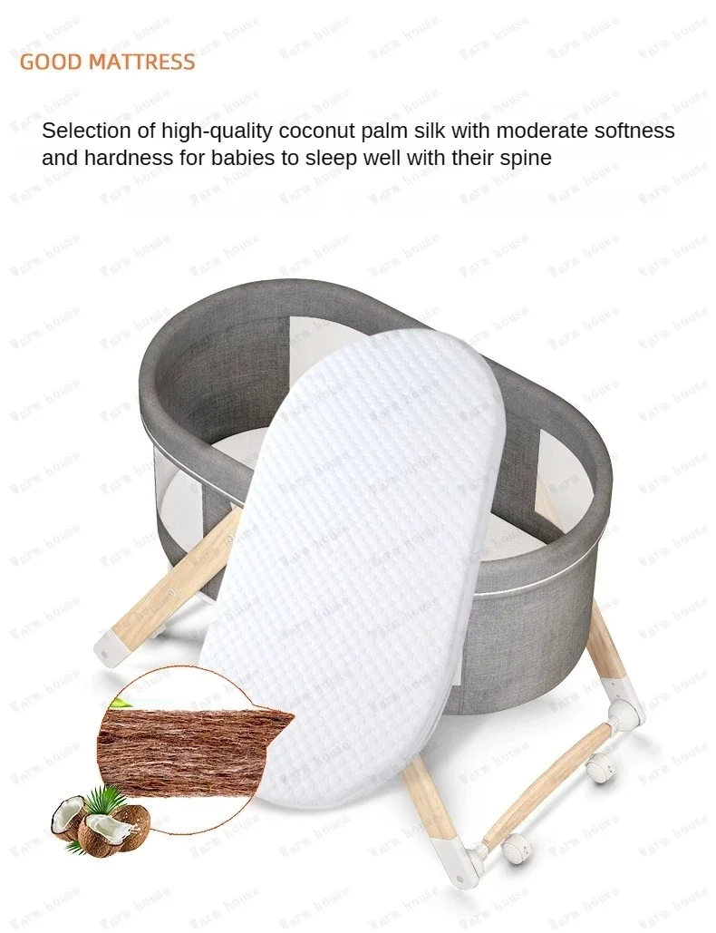 Movable Solid Wood Baby Crib  Portable Newborn Home Baby Cradle Bed Foldable Twin Rocking Bed Baby Soothing Rocking Bed