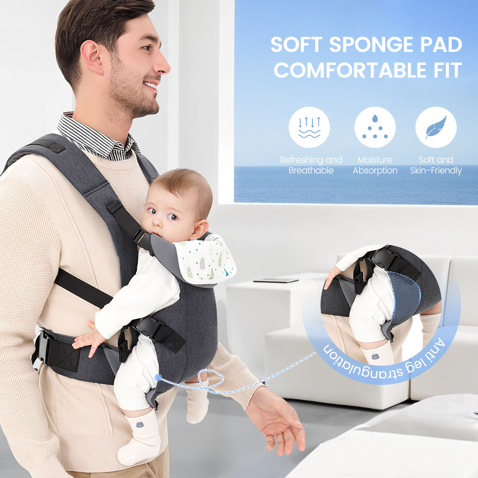 Baby Carrier for Newborns Baby Ergonomic for Toddlers Adjustable Hip Strap Shoulder Strap Front and Back Carry for 1-36 Months