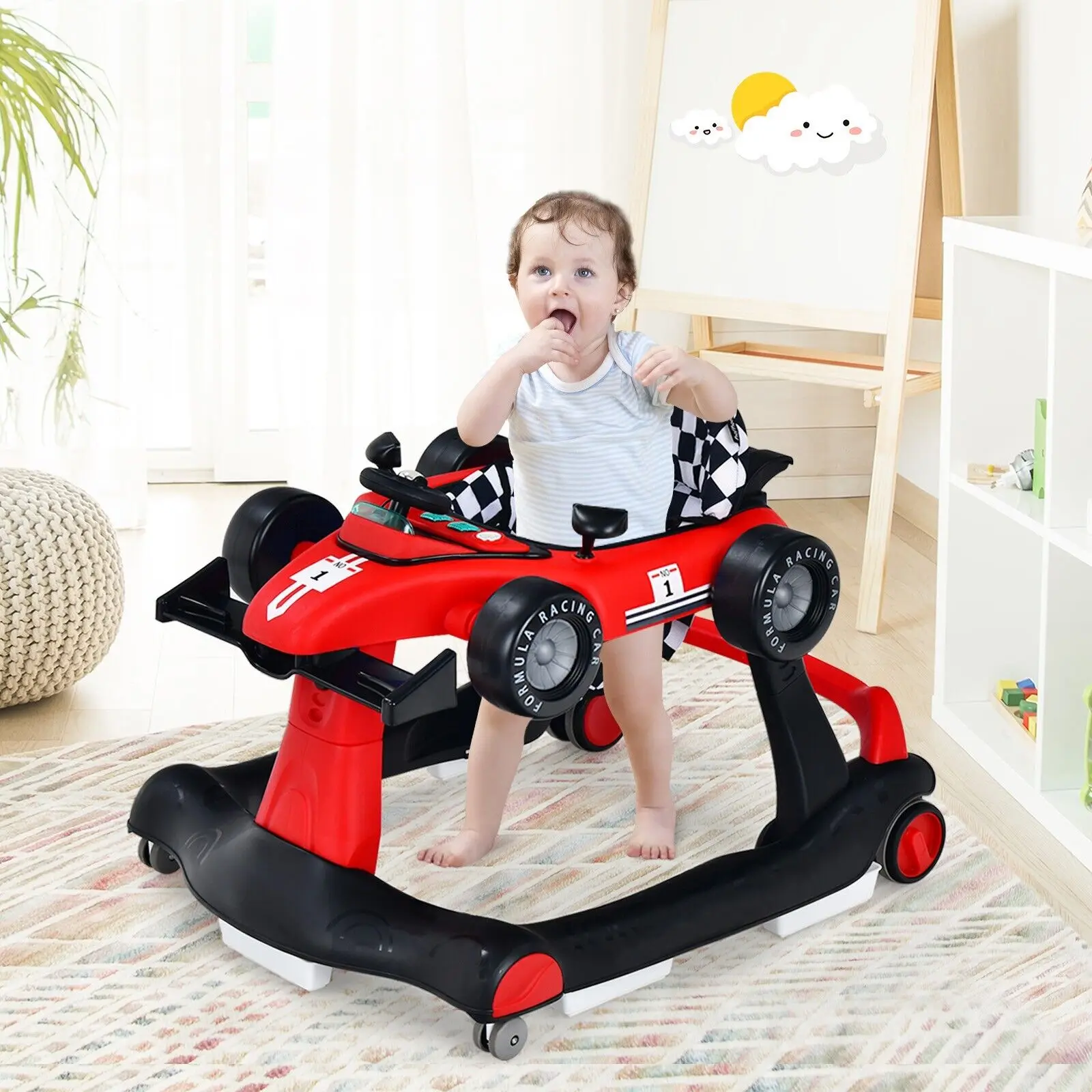 ERGOMASTER 4-in-1 Baby Walker Foldable Activity Push Walker with Adjustable Height & Speed