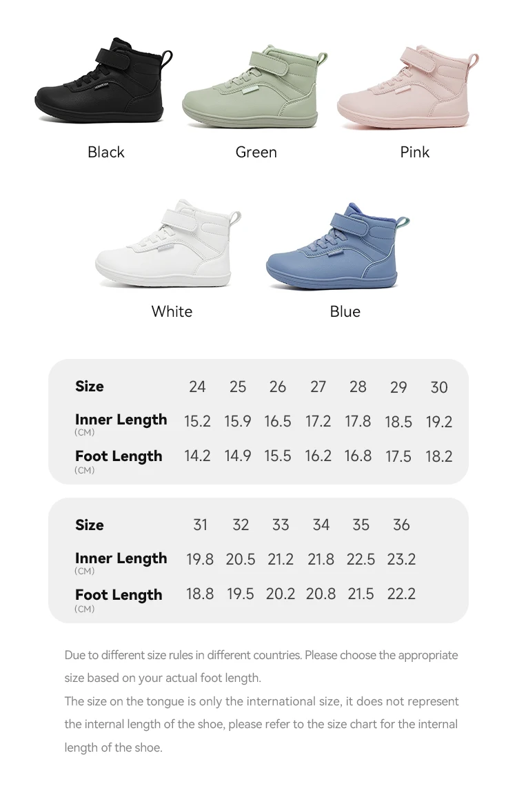 HOBIBEAR Kids Winter Barefoot Shoes Little/Big/Kid Wide Toe Box Warm Faux Fur Lined Ankle Hook-Loop Sneakers