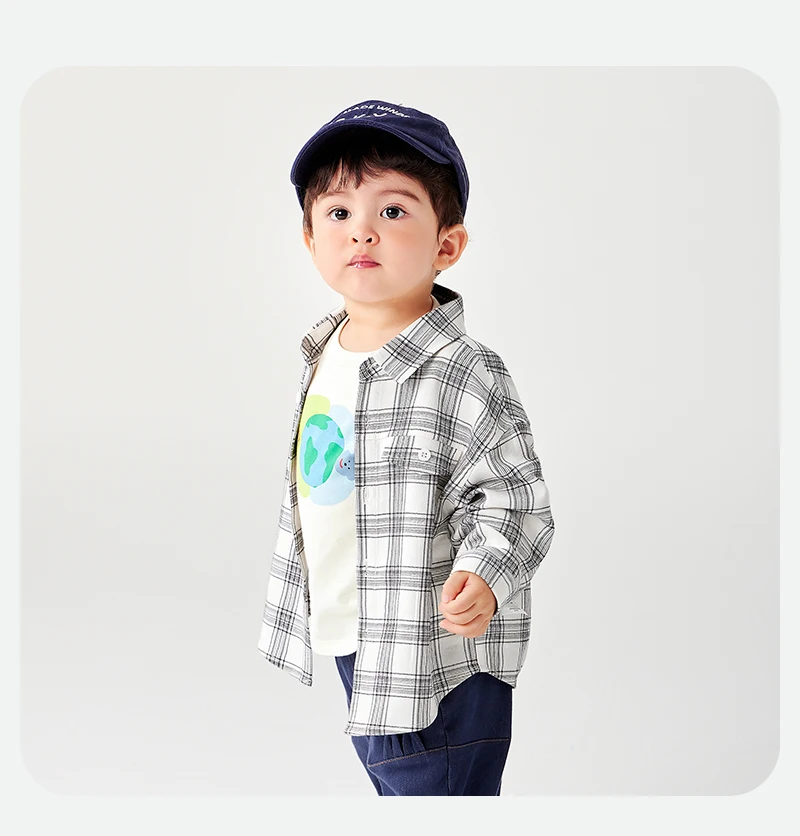Mini Bala Boys' Long Sleeve Shirt 2025 New Product Loose, Versatile Plaid Soft Baby Top