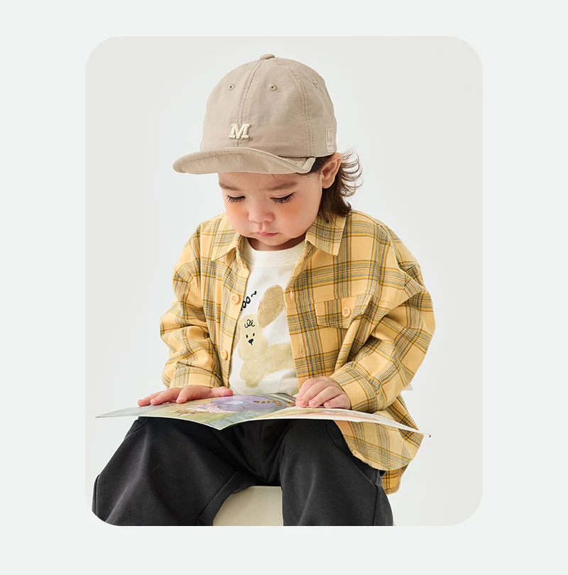 Mini Bala Boys' Long Sleeve Shirt 2025 New Product Loose, Versatile Plaid Soft Baby Top