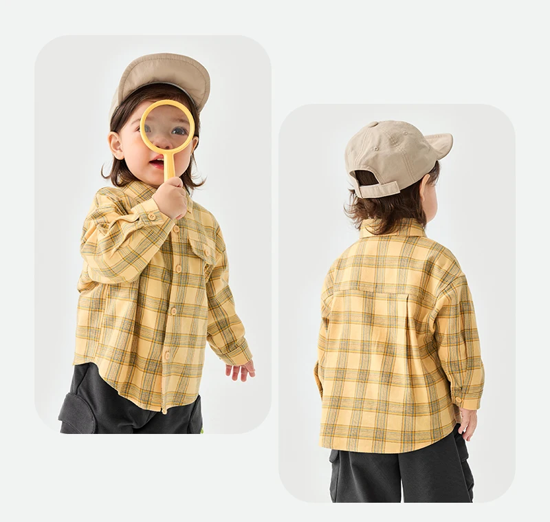 Mini Bala Boys' Long Sleeve Shirt 2025 New Product Loose, Versatile Plaid Soft Baby Top