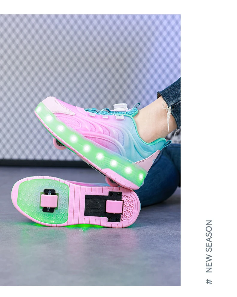 2 Wheels Children's Led Light Roller Skate Shoes Kids Boys Girls Glowing Sport Luminous Outdoor Sneakers Skateboard USB Charging