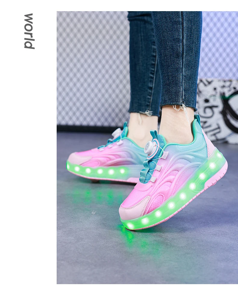 2 Wheels Children's Led Light Roller Skate Shoes Kids Boys Girls Glowing Sport Luminous Outdoor Sneakers Skateboard USB Charging