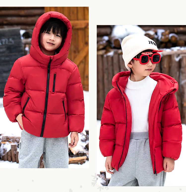 Children Boys Winter Duck Down Jackets Windproof Hooded Thick Warm Kids Boys Outerwear Coat Junior Boys Zipper Ski Coat Outfits