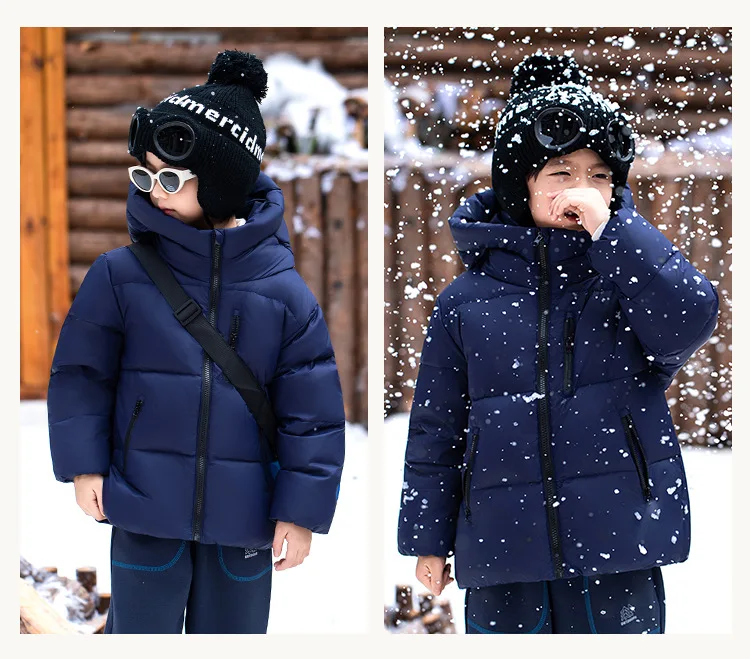 Children Boys Winter Duck Down Jackets Windproof Hooded Thick Warm Kids Boys Outerwear Coat Junior Boys Zipper Ski Coat Outfits
