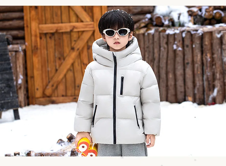Children Boys Winter Duck Down Jackets Windproof Hooded Thick Warm Kids Boys Outerwear Coat Junior Boys Zipper Ski Coat Outfits