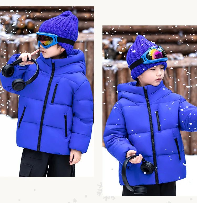 Children Boys Winter Duck Down Jackets Windproof Hooded Thick Warm Kids Boys Outerwear Coat Junior Boys Zipper Ski Coat Outfits