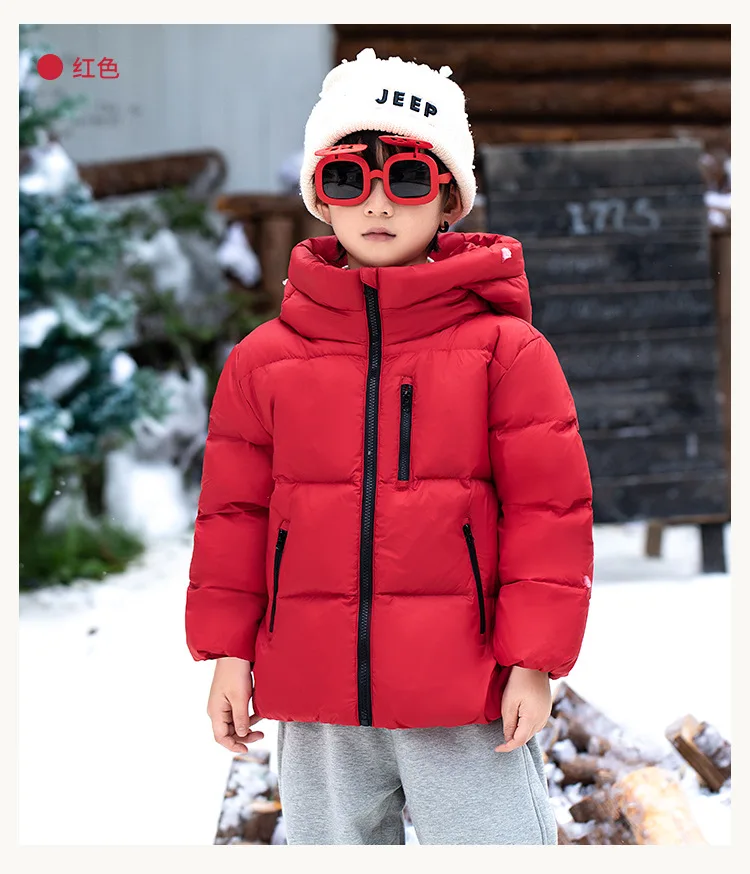 Children Boys Winter Duck Down Jackets Windproof Hooded Thick Warm Kids Boys Outerwear Coat Junior Boys Zipper Ski Coat Outfits