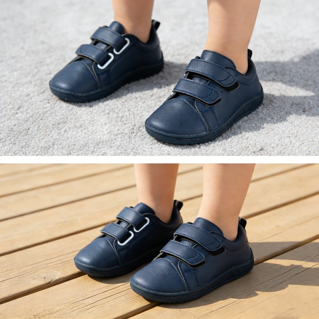 ZZFABER Soft Fiber Leather Casual Shoes Flixible Barefoot Sneakers for Boys