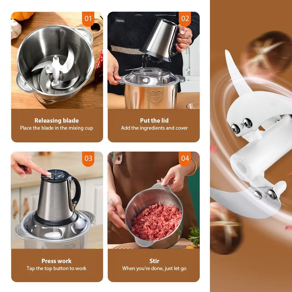 OWJHE N1000W Meat Grinder Kitchen Chopper 6L Electric Home Meat Grinders Stainless Steel Baby Vegetable Food Processor Blender