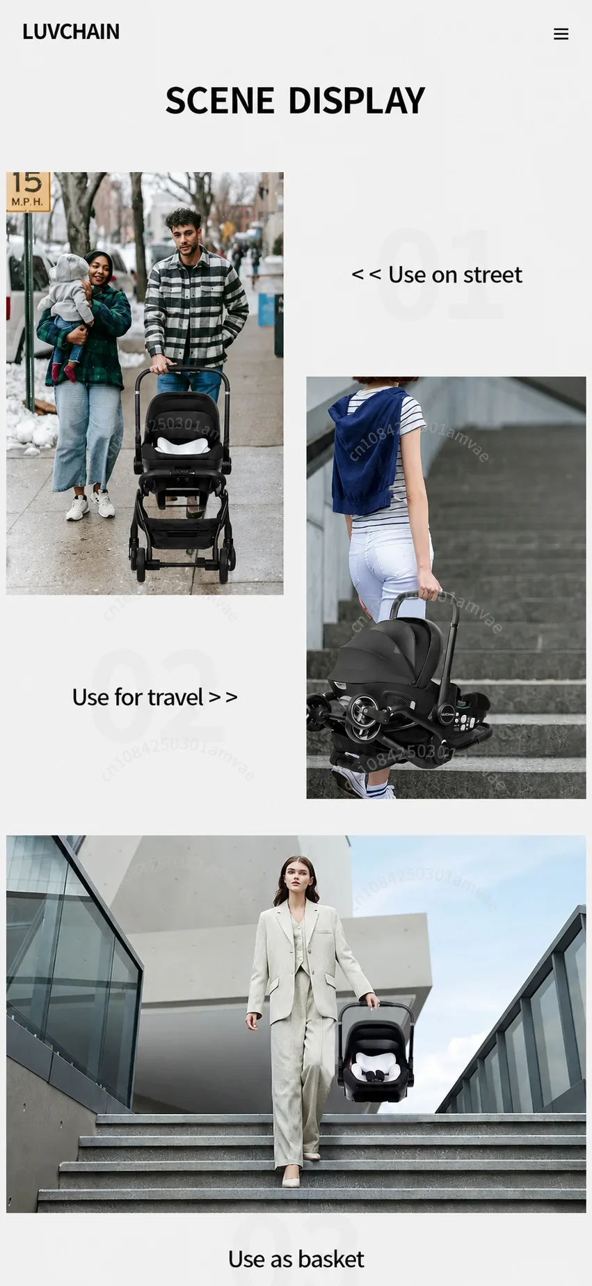 LUVCHAIN Baby Safety Stroller, Child Safety Seat, Newborn Baby Sleeping Basket Can Be Pushed in Both Directions Easy to Operate