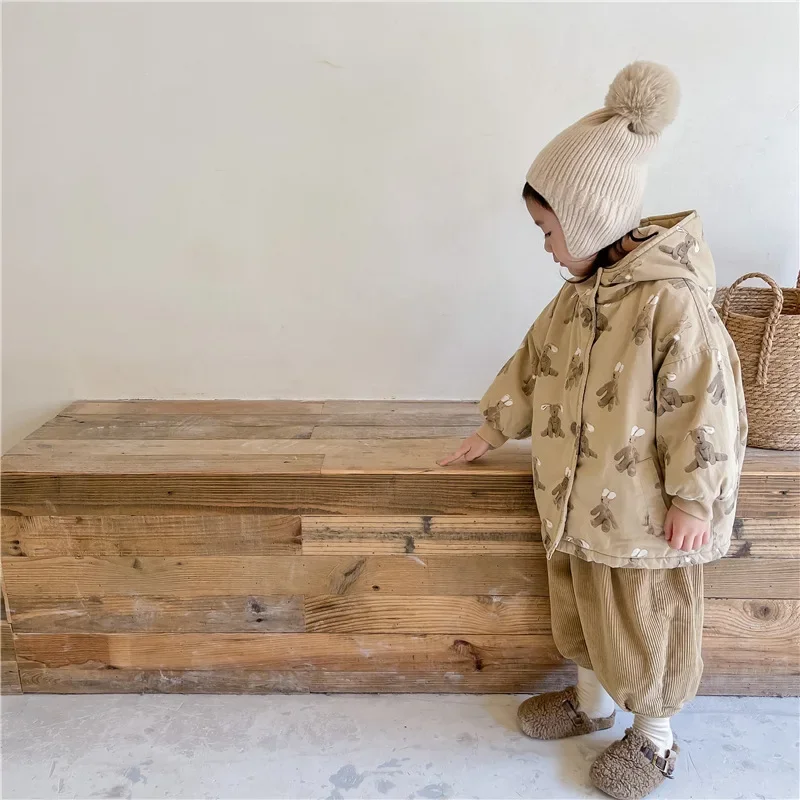 Children From 1 To 7 Years Outerwear Cartoon Kids Thick Padded Coat With Hood Korean Baby Clothing Girl Boy Jacket Warm Winter