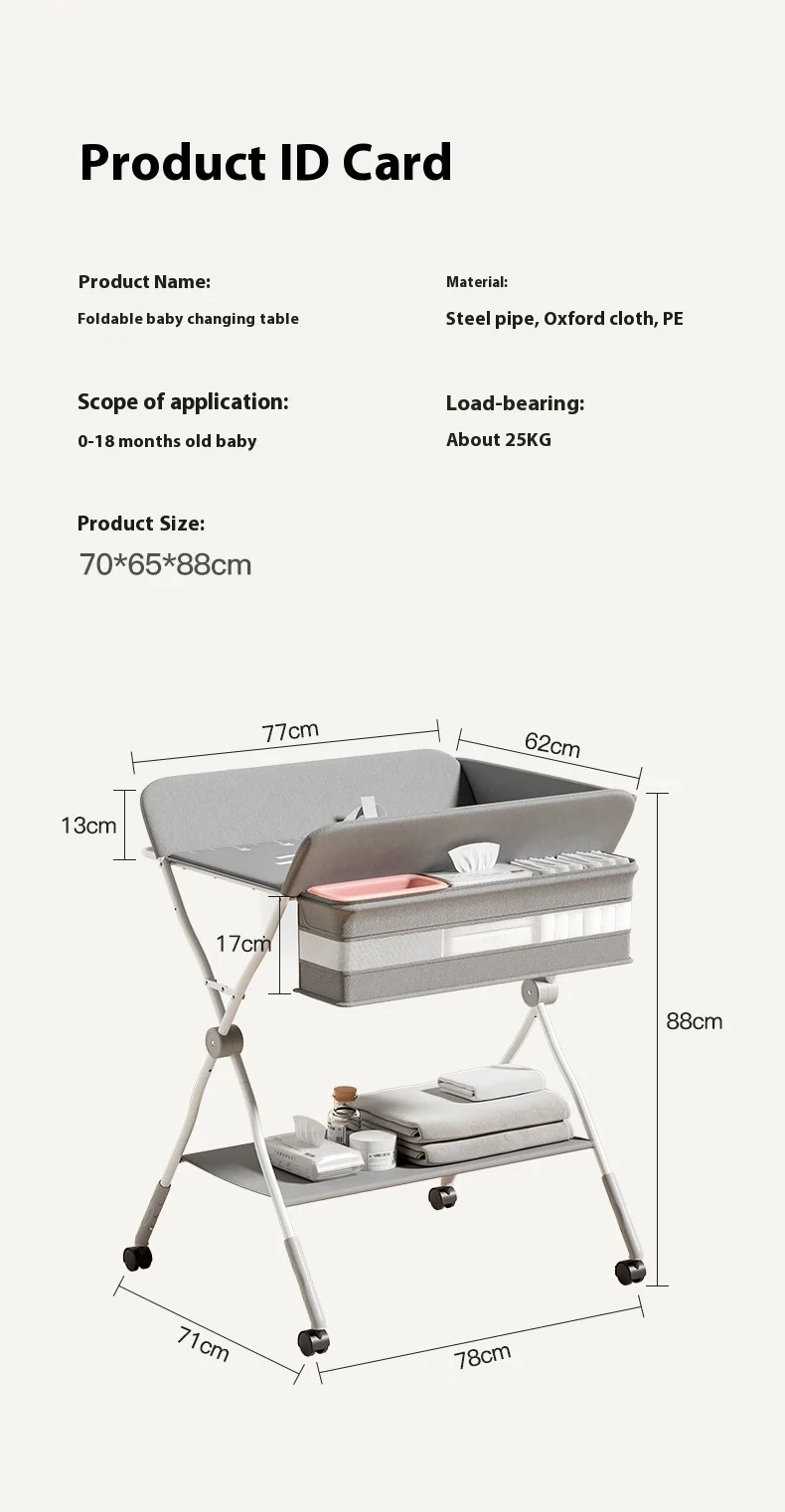 Multifunctional Baby Diaper-Changing Table Adjustable Baby Caring Table Newborn Removable Folding Diaper Changing Table