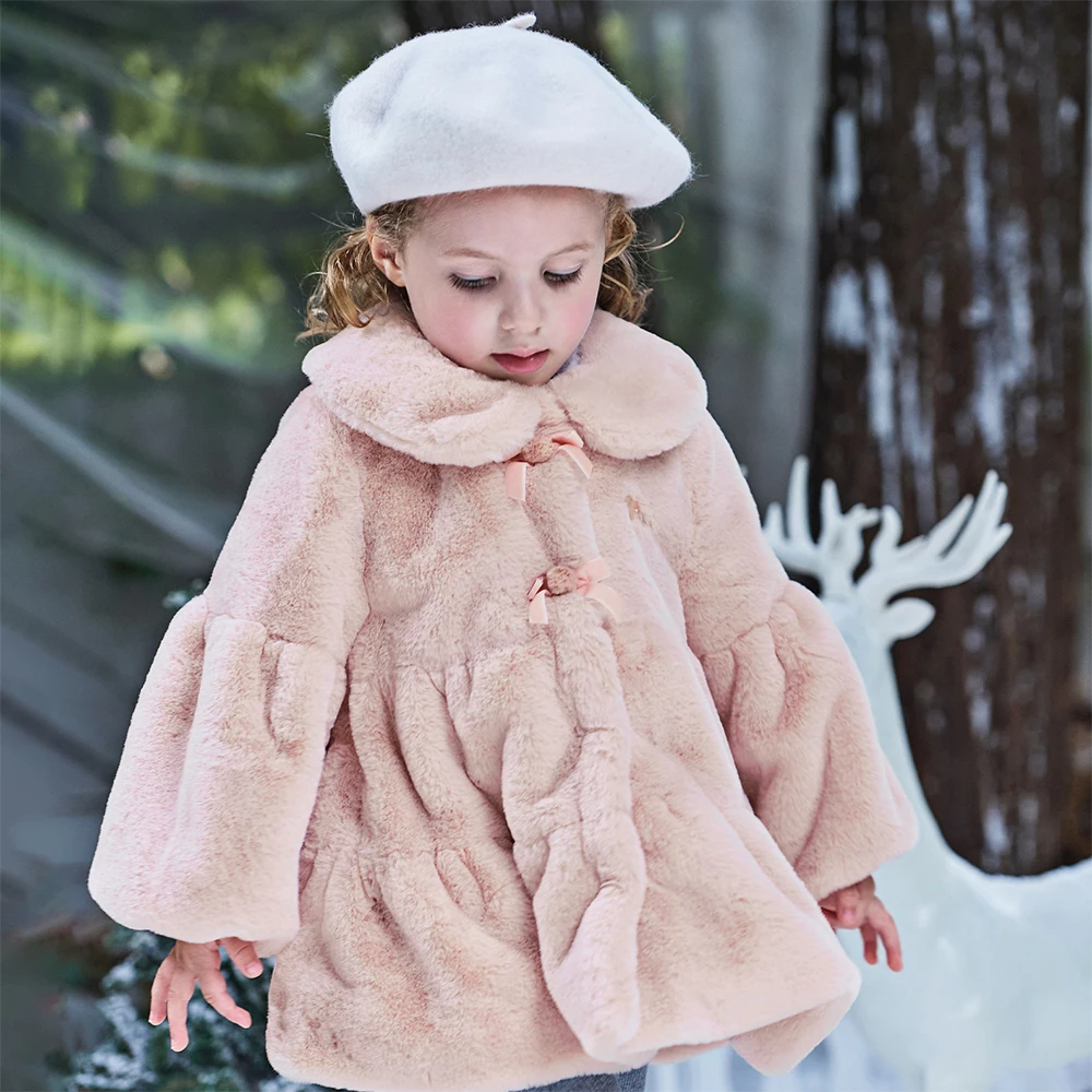 Dave Bella Children's Plush Cotton Coat Autumn Winter Girls' Thickened Warmth Jacket Party Outerwear Children Clothing DB4253769