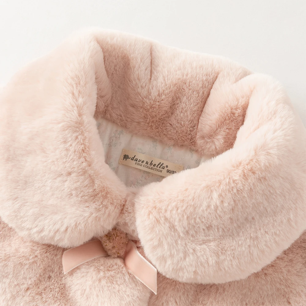 Dave Bella Children's Plush Cotton Coat Autumn Winter Girls' Thickened Warmth Jacket Party Outerwear Children Clothing DB4253769