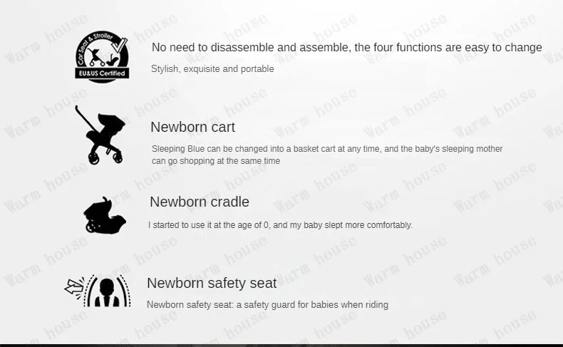 EU STOCK 4in1 baby stroller two-way Multifunctional newborn baby stroller 3in1 Foldable Basket type seat Lightweight Travel Pram