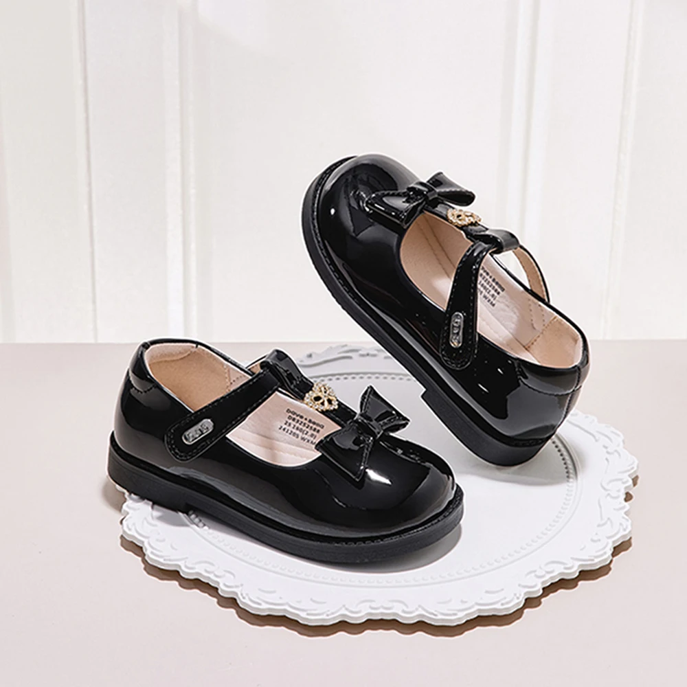 Dave Bella Girls' Leather Shoes Black Autumn New Collection Children's Princess Shoes Soft Academy Style Party DB3252588