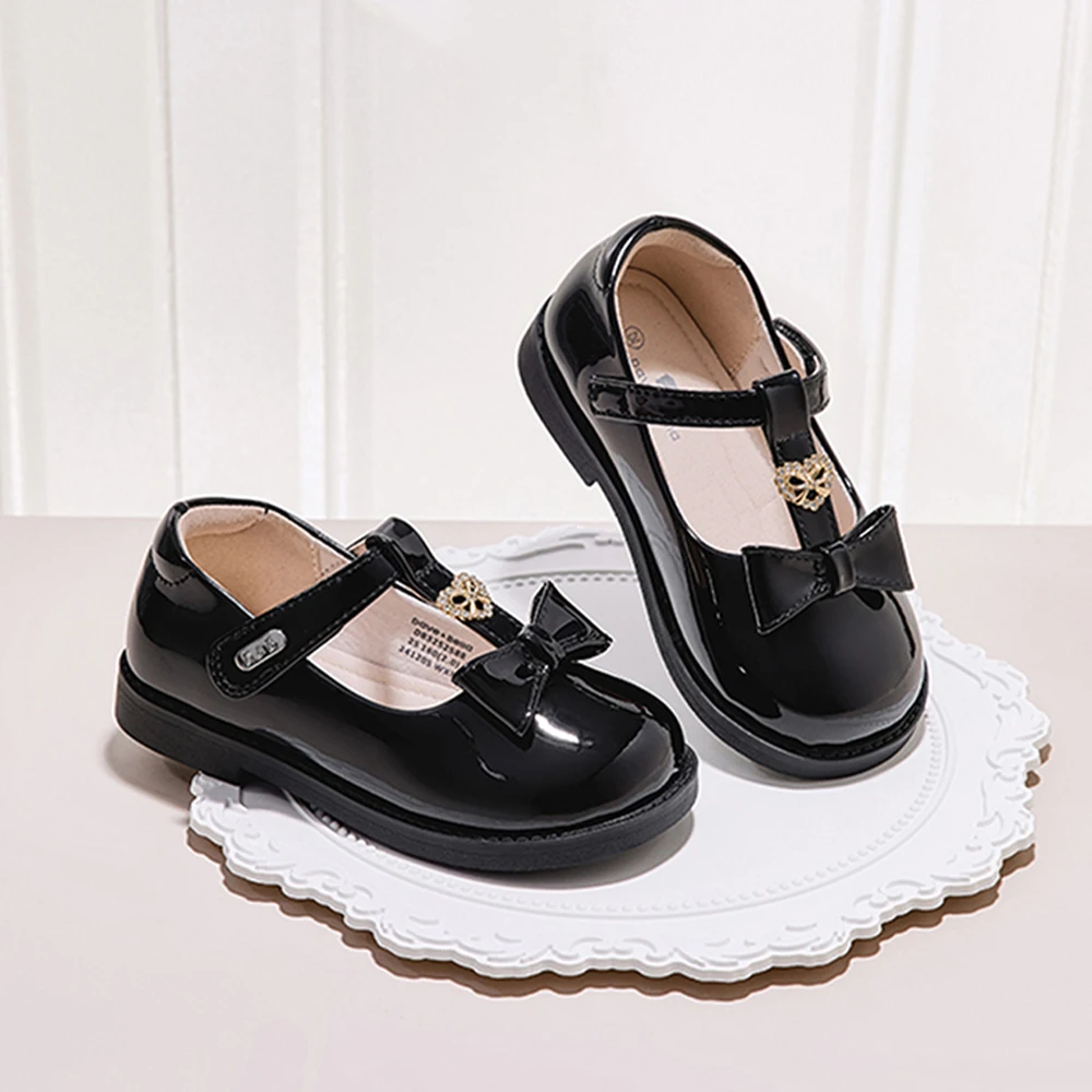 Dave Bella Girls' Leather Shoes Black Autumn New Collection Children's Princess Shoes Soft Academy Style Party DB3252588