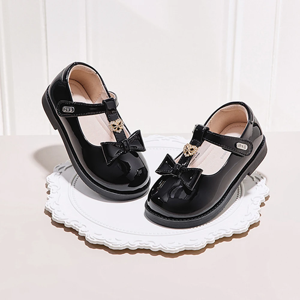 Dave Bella Girls' Leather Shoes Black Autumn New Collection Children's Princess Shoes Soft Academy Style Party DB3252588