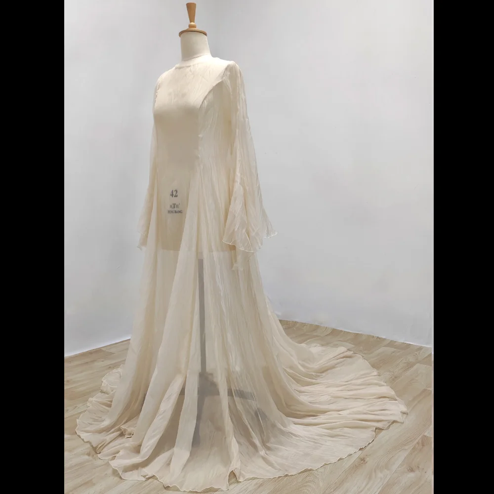 Simple Style Long Sleeve Soft Tulle Dress Clothes For Pregnant Women Floor Length Long Tail Dress Maternity Photo Shoot Dresses