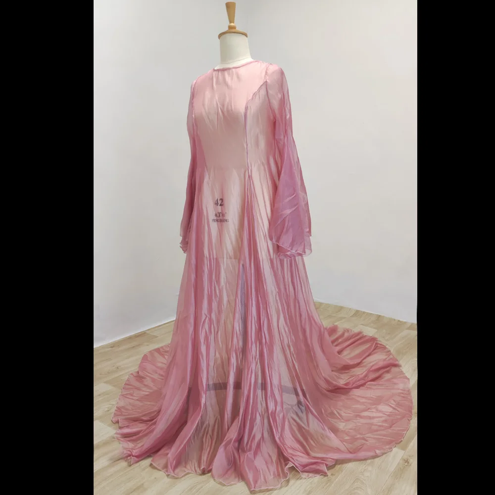 Simple Style Long Sleeve Soft Tulle Dress Clothes For Pregnant Women Floor Length Long Tail Dress Maternity Photo Shoot Dresses