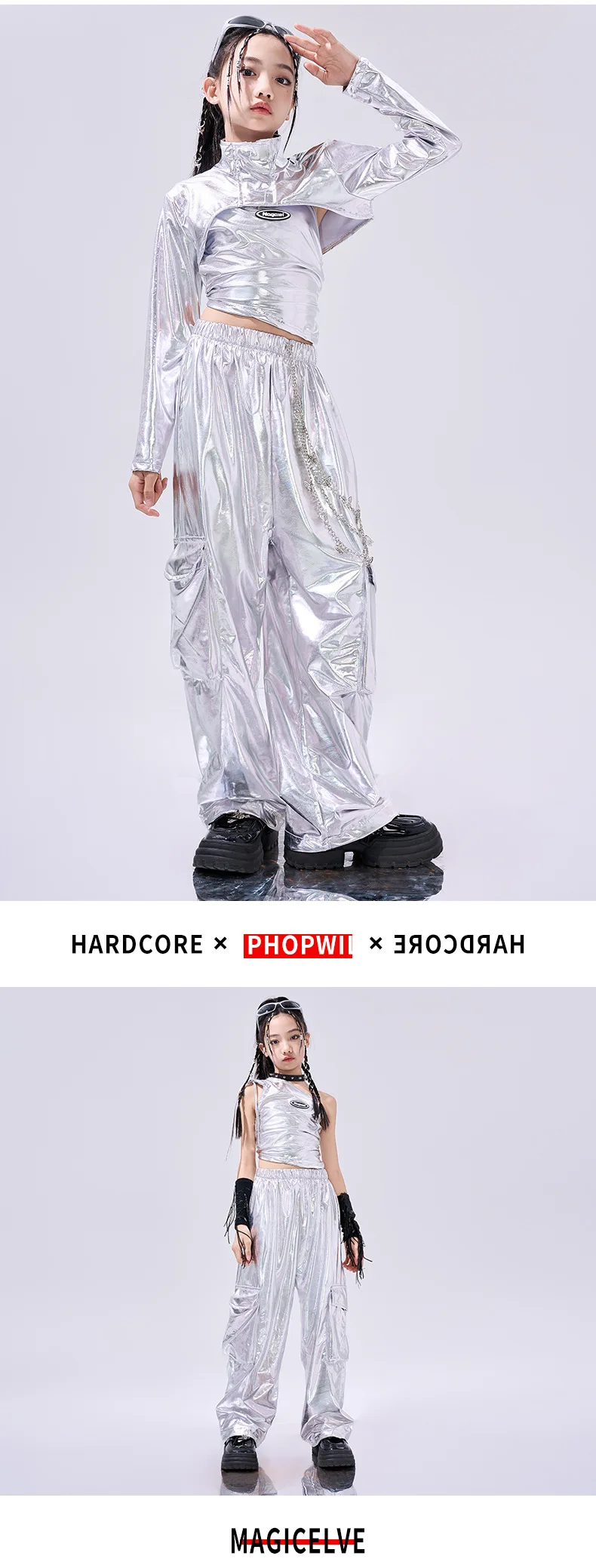 Hip Hop Clothes For Girls Silver Suit Sequin Crop Tops Pants Jazz Dance Performance Costume Stage Competition Clothing